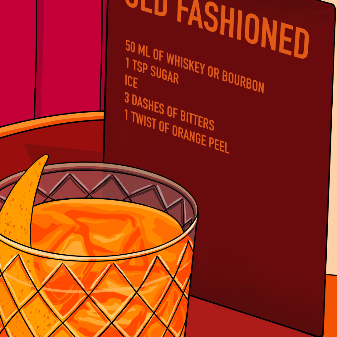 Old Fashioned Cocktail Illustrated Art Print