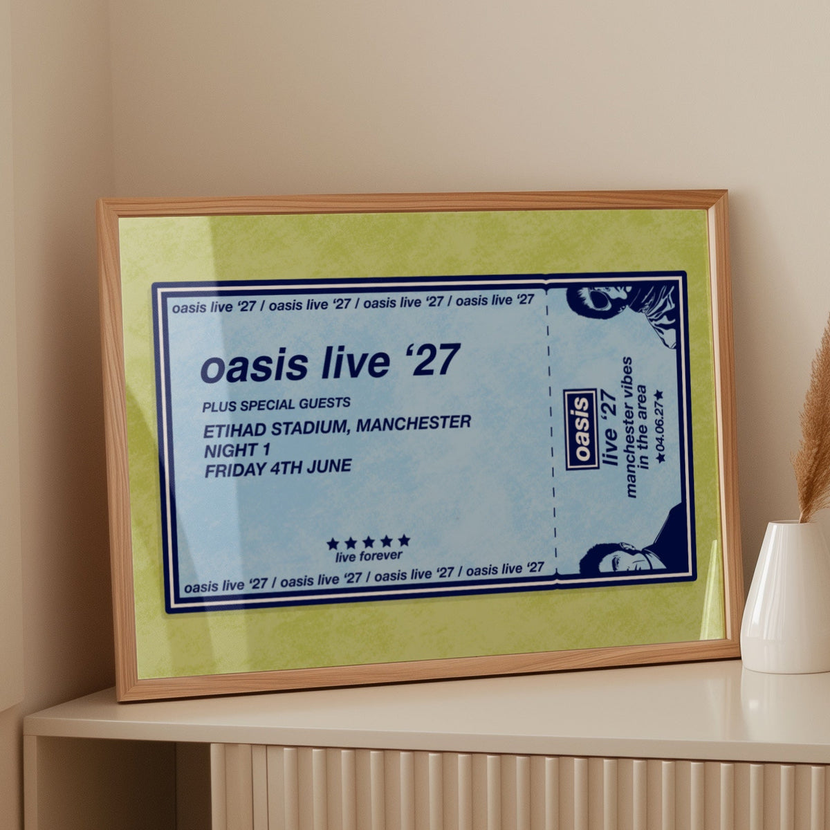 Customisable Live '27 Oasis Mania Ticket Art Print (UK and Ireland Dates)