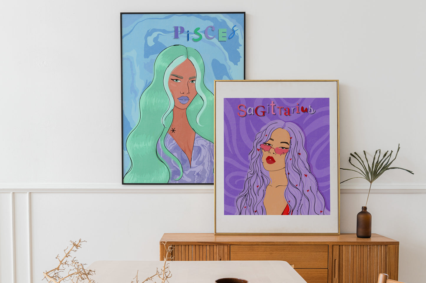Pisces Zodiac Illustrated Print