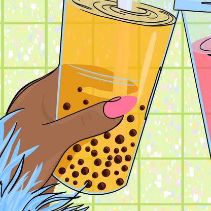 Bubble Tea Cheers Illustrated Print