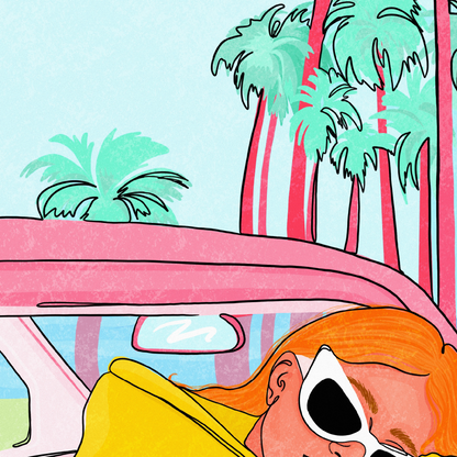 Pink Car Blue Sky Print