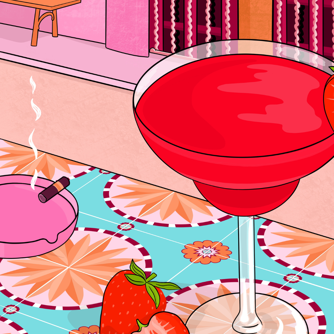 Strawberry Daiquiri Cocktail Illustrated Art Print