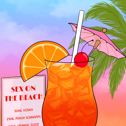 Sex on the Beach Cocktail Illustrated Art Print