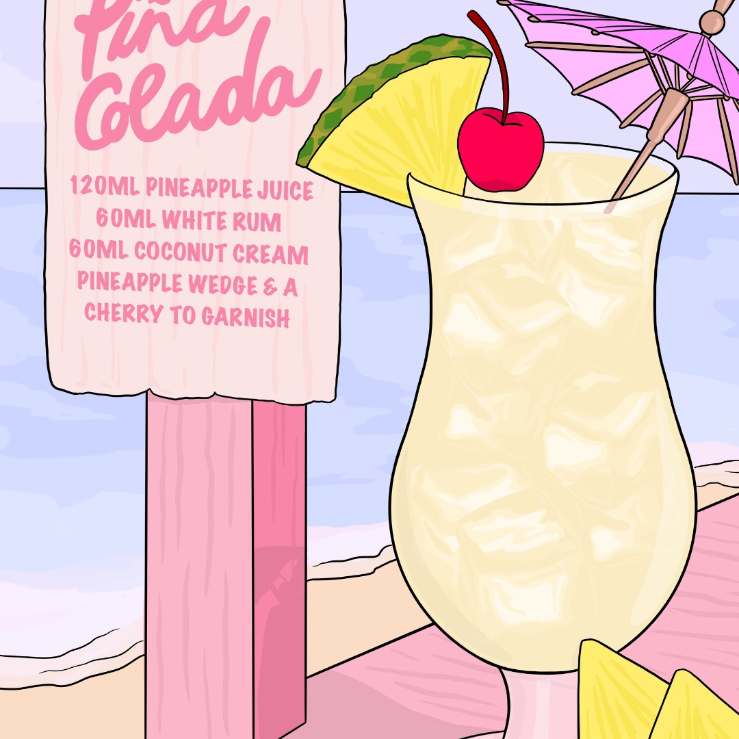 Pina Colada Cocktail Illustrated Art Print