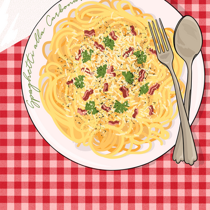 Spaghetti alla Carbonara Italian Illustrated Art Print