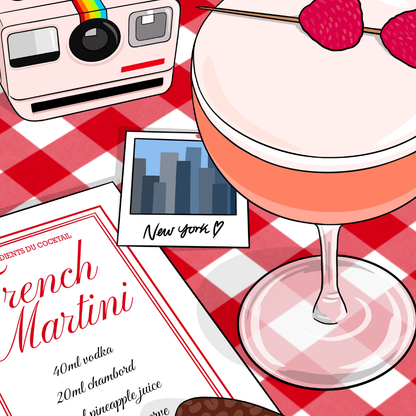 French Martini Cocktail Illustrated Art Print