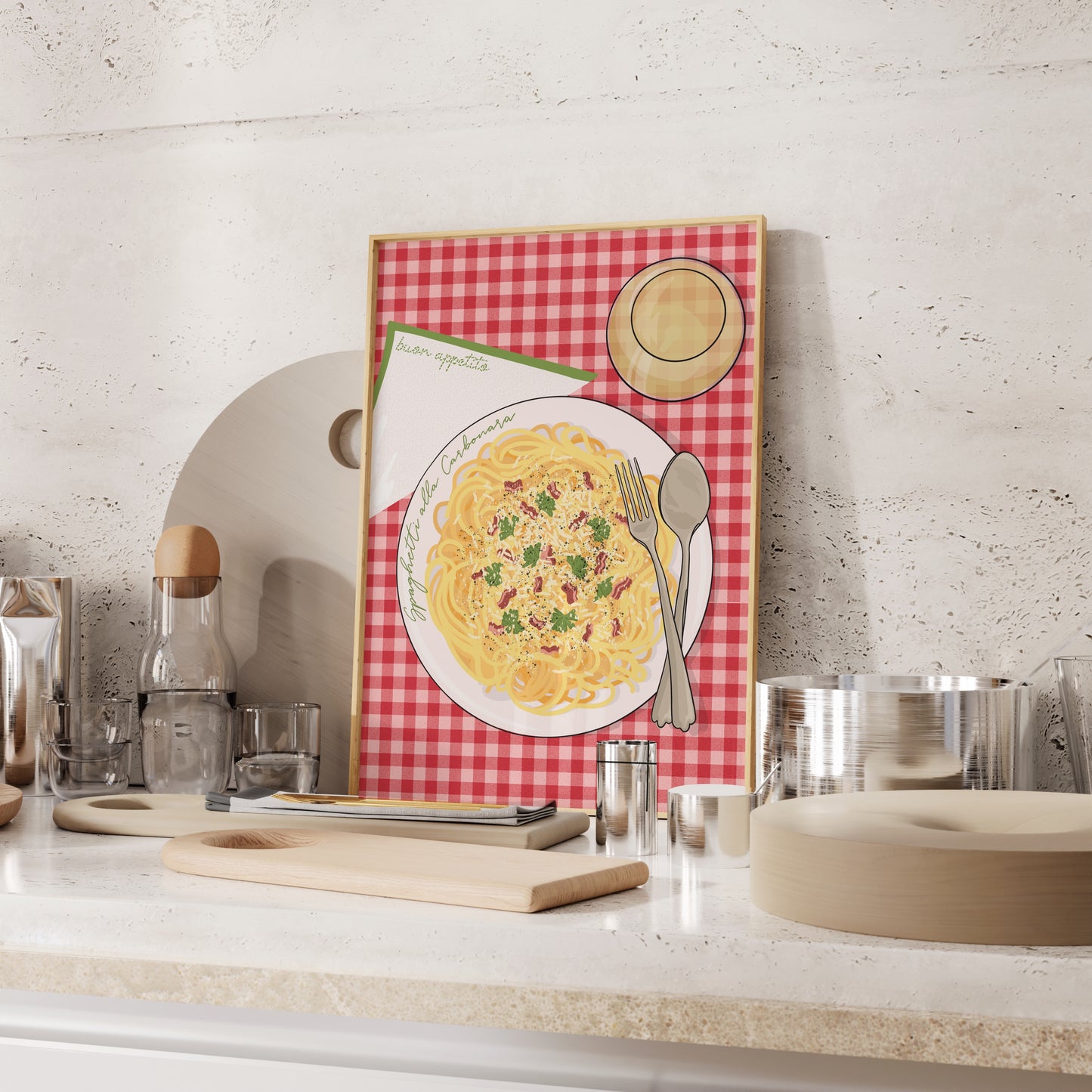 Spaghetti alla Carbonara Italian Illustrated Art Print