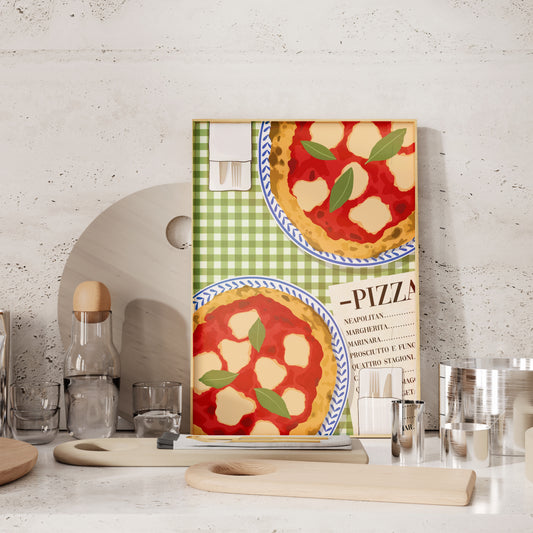Pizza Margarita Italian Illustrated Art Print