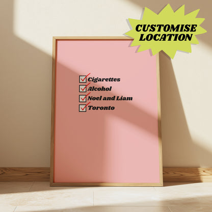 Pink Customisable Cigarettes and Alcohol Worldwide Location Oasis Print