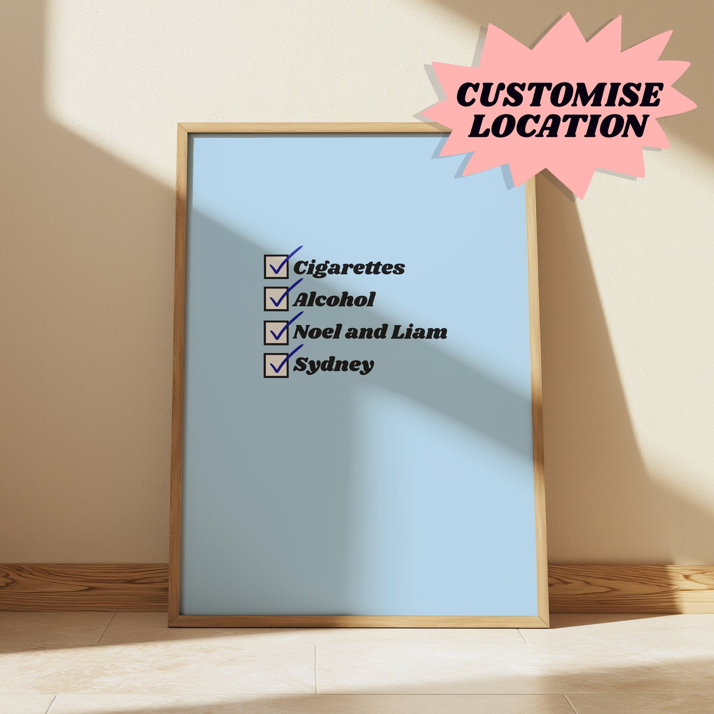 Blue Customisable Cigarettes and Alcohol Worldwide Location Oasis Print