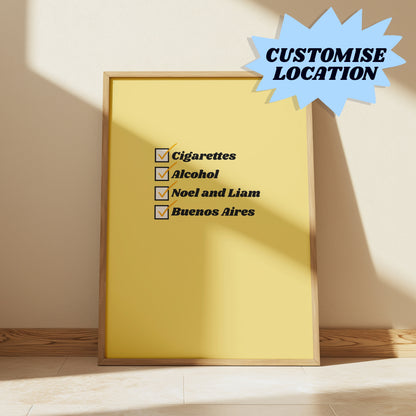 Yellow Customisable Cigarettes and Alcohol Worldwide Location Oasis Print