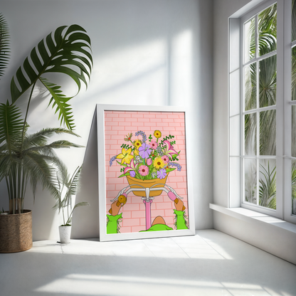 Basket of Flowers Illustrated Art Print