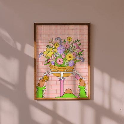 Basket of Flowers Illustrated Art Print