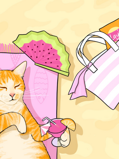 Beach Babes Illustrated Cat Art Print