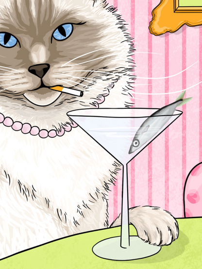 Poker Prince Cat Illustrated Print