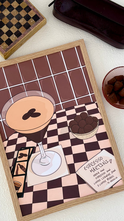 Espresso Martini Cocktail Illustrated Art Print