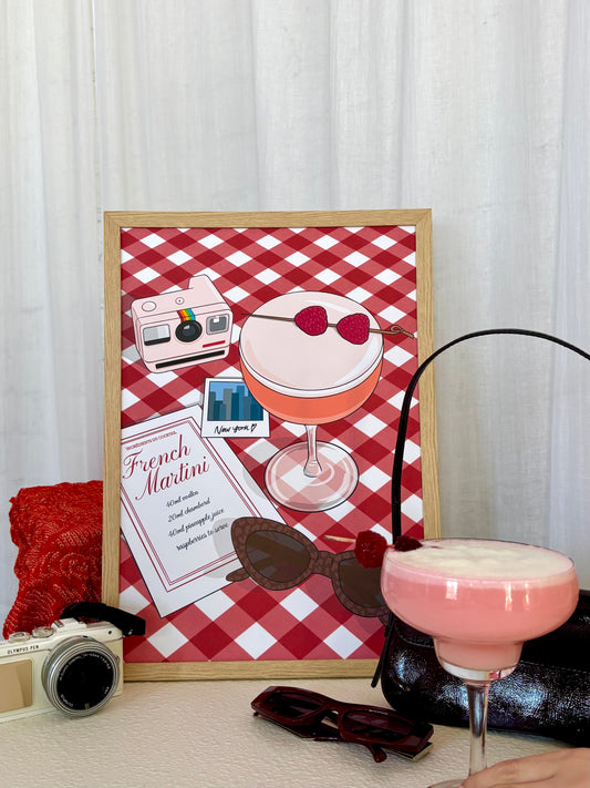 French Martini Cocktail Illustrated Art Print