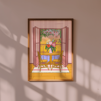 Italian Balcony Illustrated Art Print