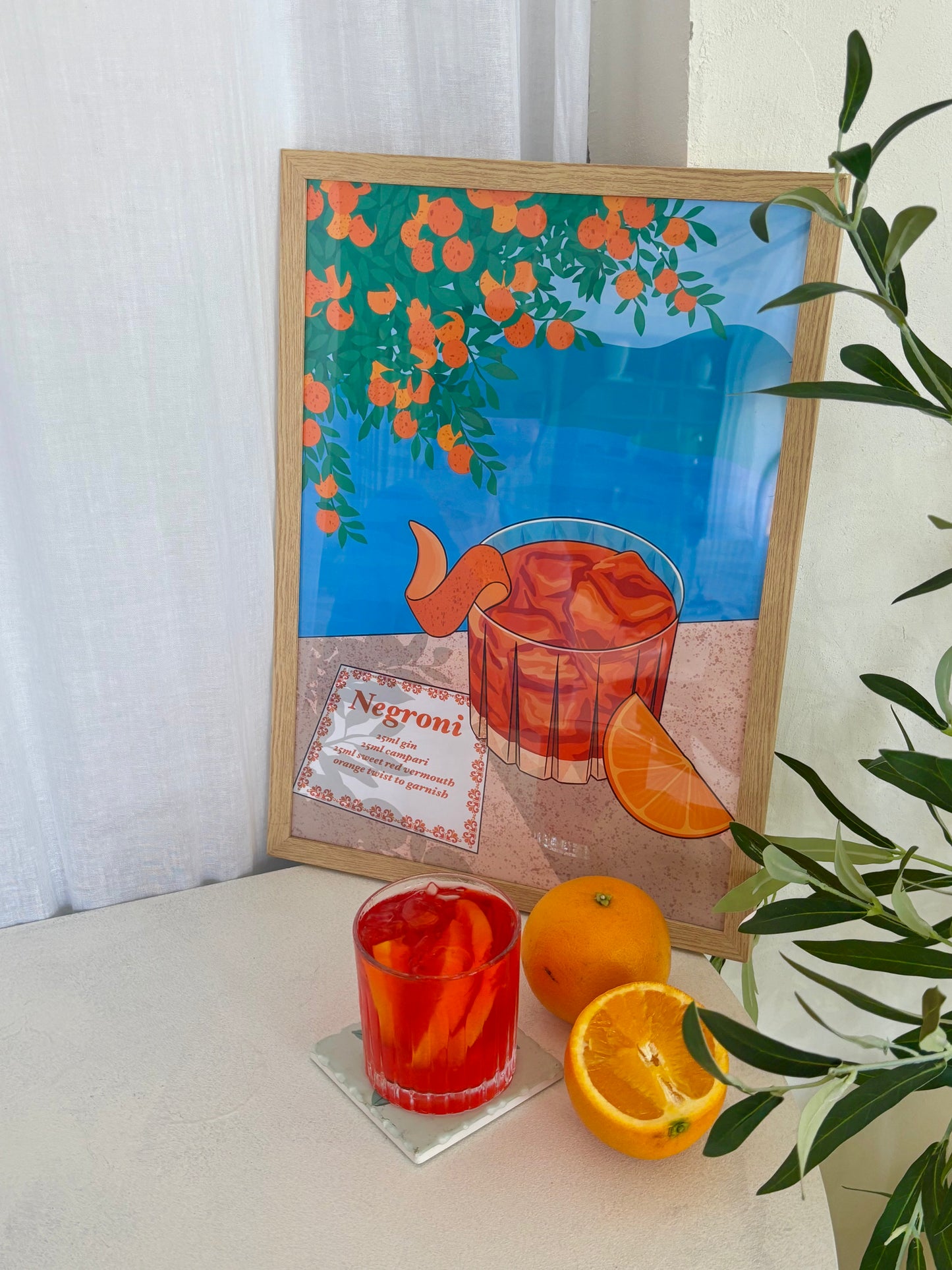 Negroni Cocktail Illustrated Art Print