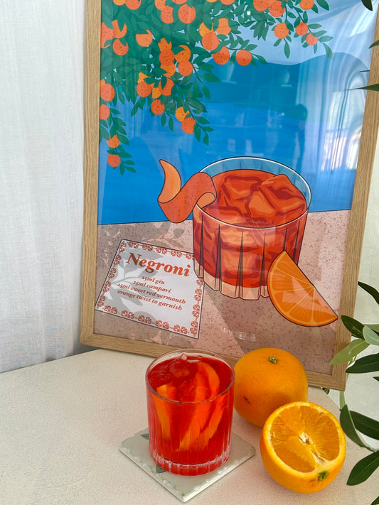 Negroni Cocktail Illustrated Art Print