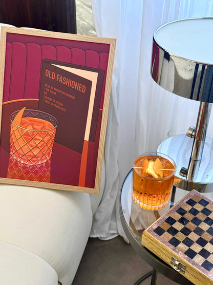 Old Fashioned Cocktail Illustrated Art Print
