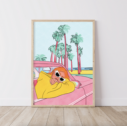 Pink Car Blue Sky Print