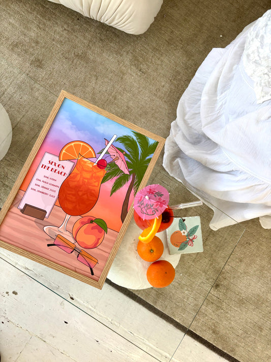 Sex on the Beach Cocktail Illustrated Art Print