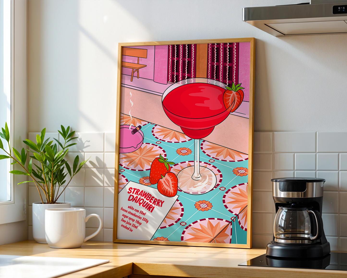 Strawberry Daiquiri Cocktail Illustrated Art Print