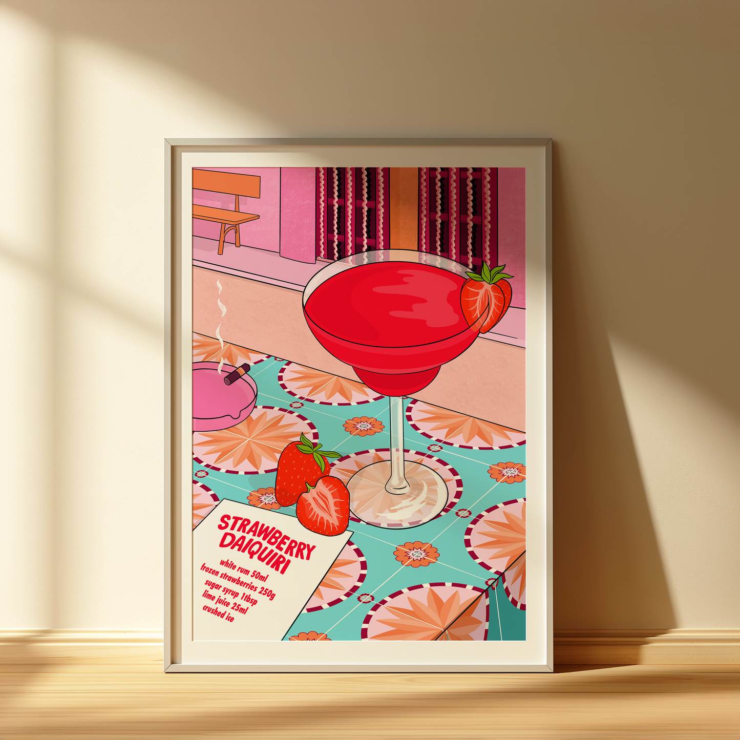 Strawberry Daiquiri Cocktail Illustrated Art Print