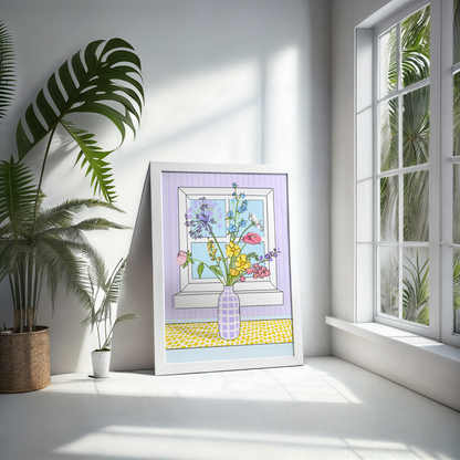 Vase Of Flowers Illustrated Print