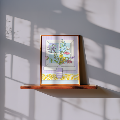 Vase Of Flowers Illustrated Print