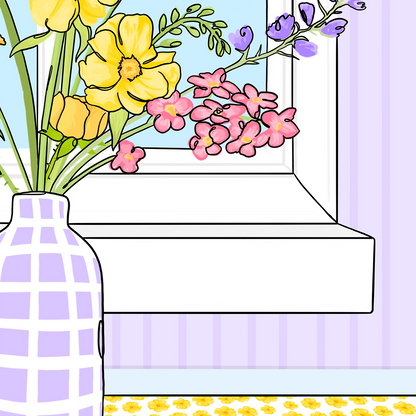 Vase Of Flowers Illustrated Print