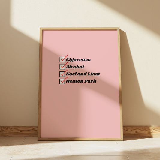 Pink Customisable Cigarettes and Alcohol UK Location Oasis Print
