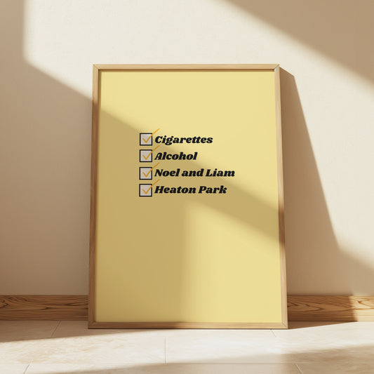 Yellow Cigarettes and Alcohol UK Location Oasis Print