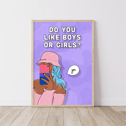 Do You Like Boys Or Girls Illustrated Print