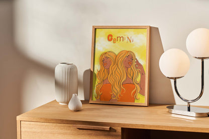 Gemini Zodiac Illustrated Print