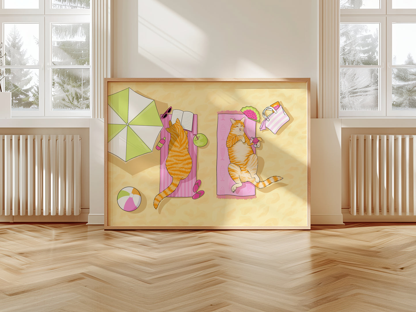 Beach Babes Illustrated Cat Art Print