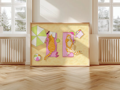 Beach Babes Illustrated Cat Art Print