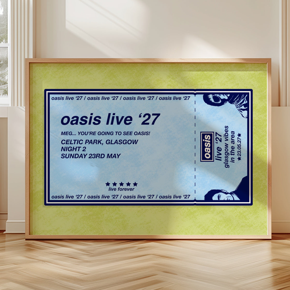Customisable Live '27 Oasis Mania Ticket Art Print (UK and Ireland Dates)