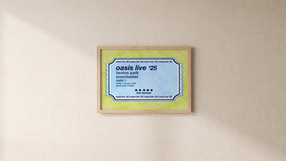 Customisable Oasis Worldwide Ticket Art Print