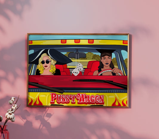 Telephone Lady Gaga and Beyonce Illustrated Print
